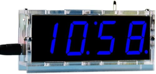 Kit de reloj digital DIY 4 dígitos LED reloj electrónico pantalla grande con caja transparente LED azul