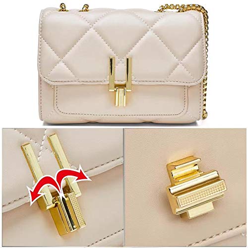 Duomier Small Quilted Purse Crossbody Bag For Womens Gold With Chain Strap Fashion Female Teen Girl (Beige) #TOP3