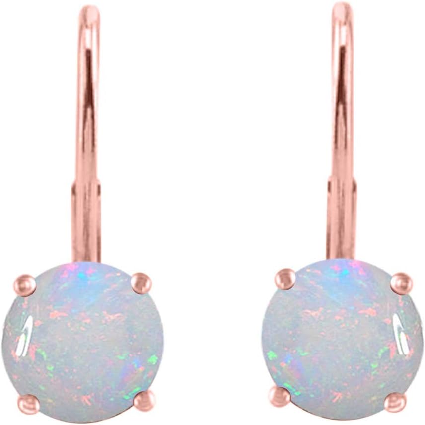 MauliJewels Earrings Women 0.8 Carat 6MM Round Gemstone Leverback Earrings Carat 14K Rose Gold 4-prong