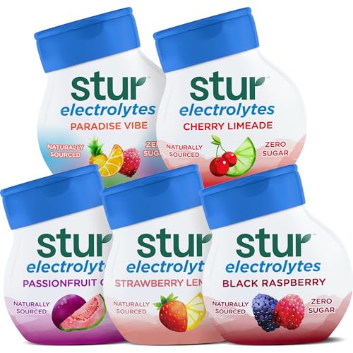 Stur Liquid Water Enhancer | Electrolyte Variety Pack | Naturally Sweetened | High in Antioxidant Vitamin C | Sugar Free | Zero Calories | Keto | Vegan | 5 Bottles, Makes 90 Drinks