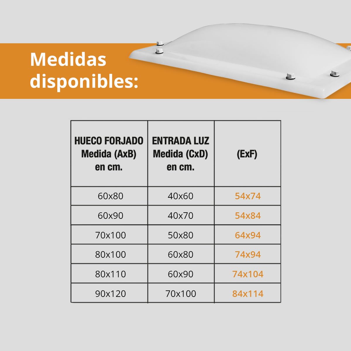 Cúpula Blanco Opal para Claraboya Techo Rectangular - Incluye Juntas, Fijaciones y Accesorios de Montaje - Tragaluz - Fabricada en Metacrilato - CxD = 60 x 90 cm - ExF = 74 x 104 cm