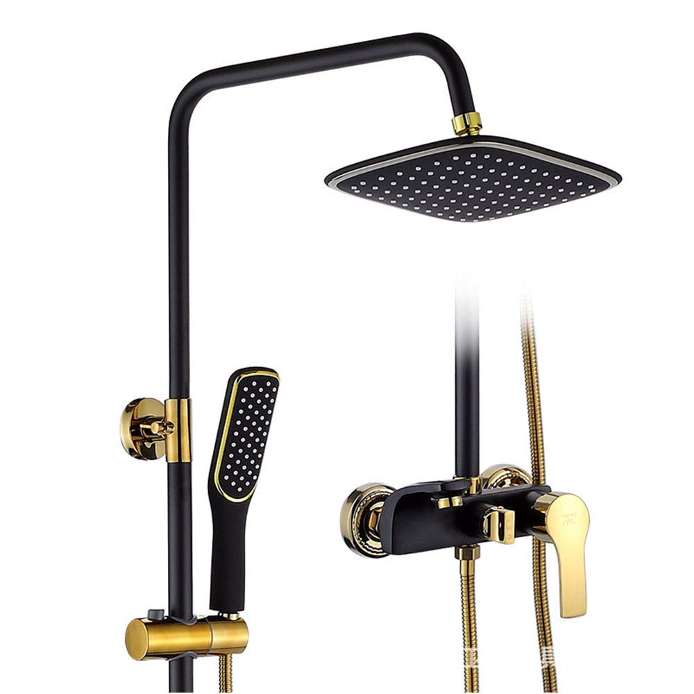 CWCQGH Black Bronze Bathroom Rainfall Shower Faucet Set Single Handle Bath Shower 3 Function Mixer Taps Wall Mounted with Handshower
