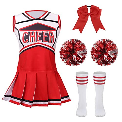 yolsun Cheerleader Costume for Girls Cheerleading Kids Dress up Halloween Cute Uniform High School Cheer leader Outfit?Red, 12-14 Years