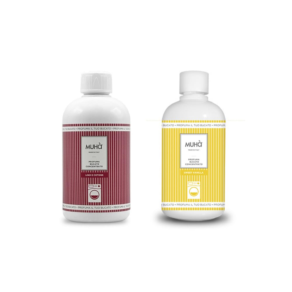 Confezione di Due Profumatori Concentrati per Bucato, Profumo Intenso e Duraturo, 400ml - Lino e Cotone + Sweet Vanilla, Totale 800ml, Freschezza Lunga Durata