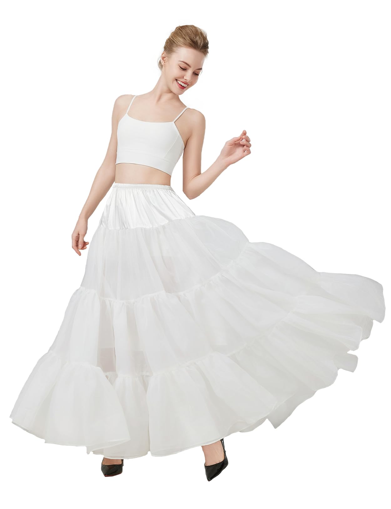 BEAUTELICATE Sottogonna Tulle Lunga 50s Sottogonna Sposa Crinolina Vintage Gonna Linea A per Matrimonio Rockabilly Abito Carnevale Halloween