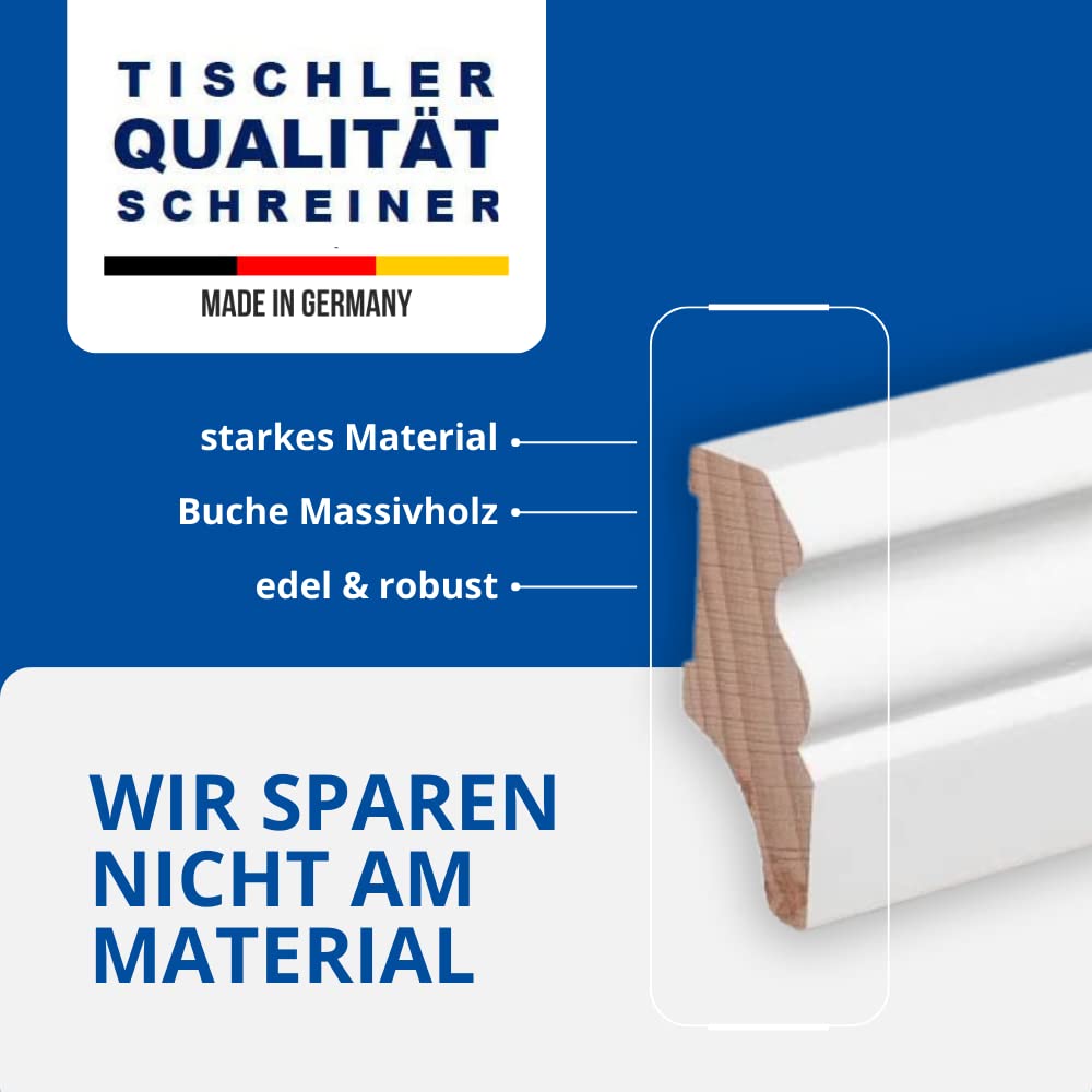 REESE Sockelleisten Buche Weiß, 40mm Höhe, 230 cm, Berliner Profil