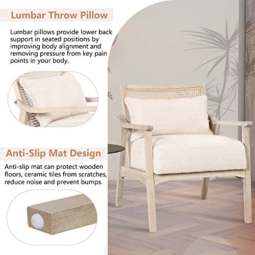 Olela Accent Chair Mid Century Linen Armchair Reading Chair With Lumbar Pillow,Retro Rattan Weave Back Upholstered Arm Chair For Living Room,Bedroom #TOP2