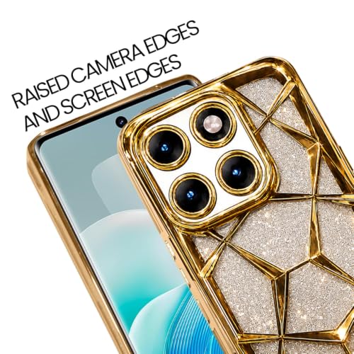 Image of VONZEE Gradient Glitter Case for Moto Edge 70 Fusion, Luxury Electroplated 3D Cube, Diamond Bling Shiny Soft TPU Clear Shockproof Women Girls Protective Phone Cover (Rose Gold)