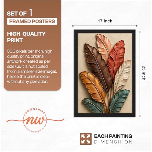 Image of NoWorries 3D Colorful Leaf Wall Painting with Frame Set of 1 | Premium Textured Botanical Leaves Artwork, Luxury Nature Wall Decor for Living Room, Bedroom, Office and Home Decoration (3d Art-17,17x25inch)