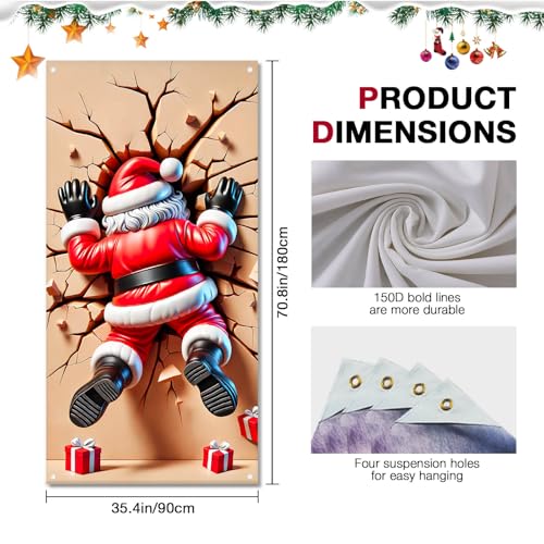 Image of BlissYard Christmas Door Cover Santa Wall Crash 35x71 Inch Polyester