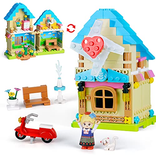 VERTOY Gifts for 6 7 8 9 10+ Year Old Girls - STEM Construction Building Toys for Girls Age 6-12, Windmill House Building Blocks Sets for Kids Birthday and Educational Activity