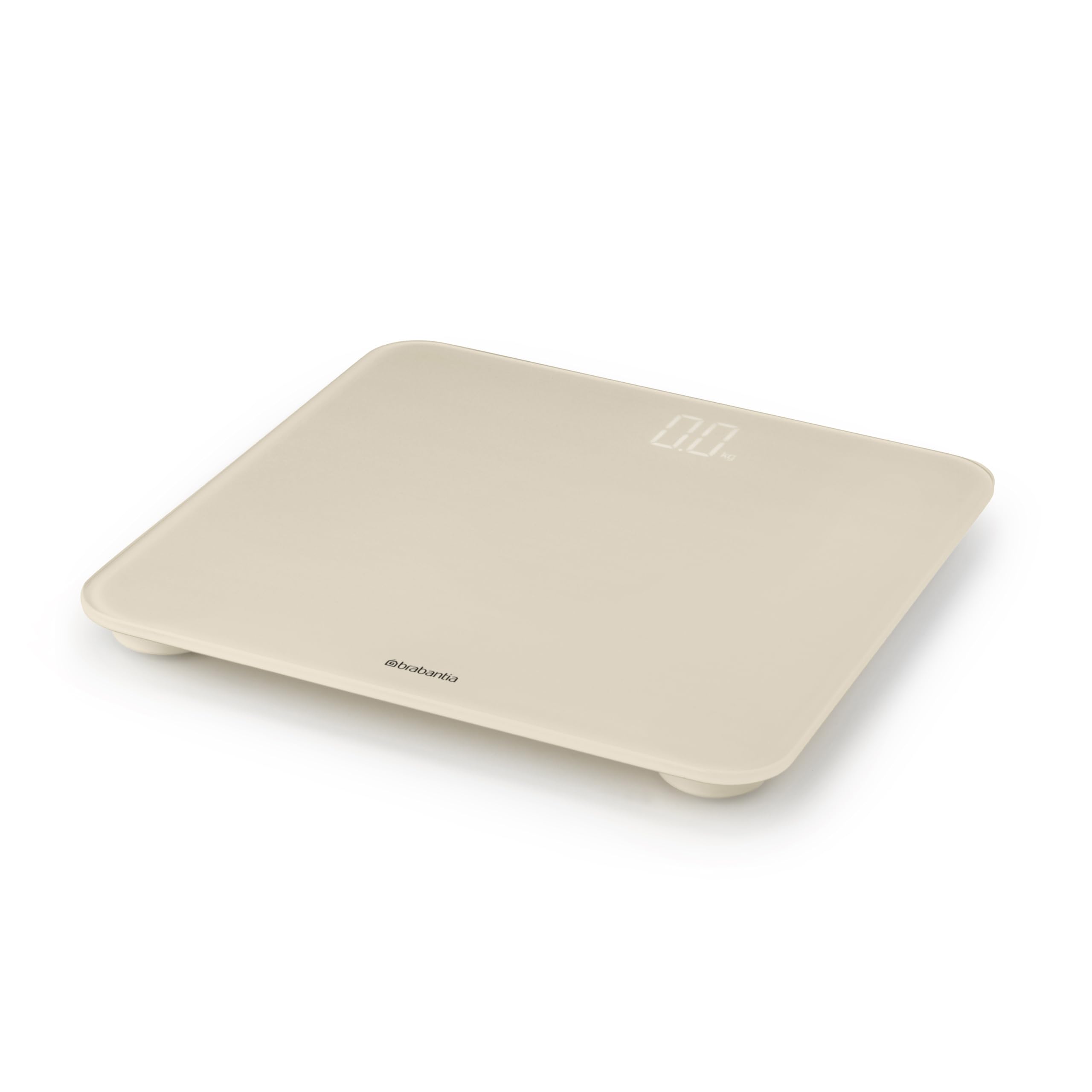Brabantia - ReNew Bilancia Pesapersone Digitale - Bilancia con Piano in Vetro Portata 180 kg - Piedini Morbidi Antiscivolo - 4x Batterie AAA Incluse - Soft Beige - 30 x 30 cm