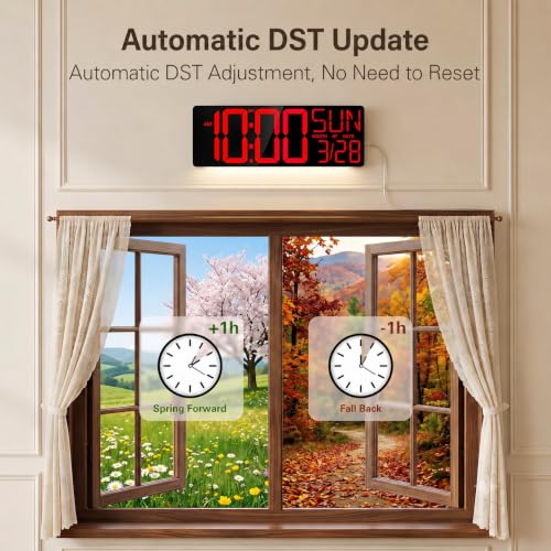 Image of JALL 18 inch Large Digital Wall Clock with Big Numbers, Remote, Timer, 12 RGB Wall Clock with Date and Temp for Teachers Seniors, Digital Clock for Arena, Gym, Living Room Classroom Decor, Red