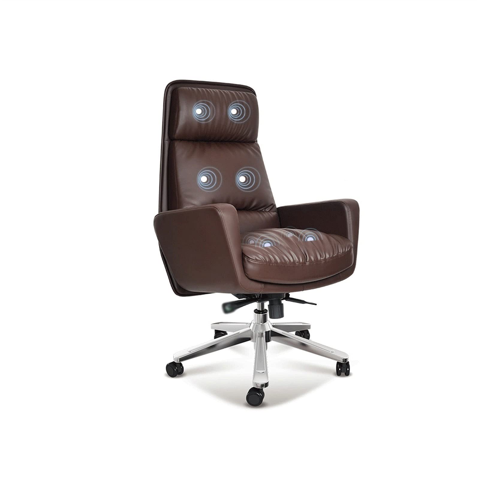 Krzesło biurowe Executive Krzesła biurowe, Krzesło do gier komputerowych, Ergonomiczne krzesło Boss z podnóżkiem, 7-punktowe krzesło ze skóry bydlęcej z masażem, brązowe Warm as ever