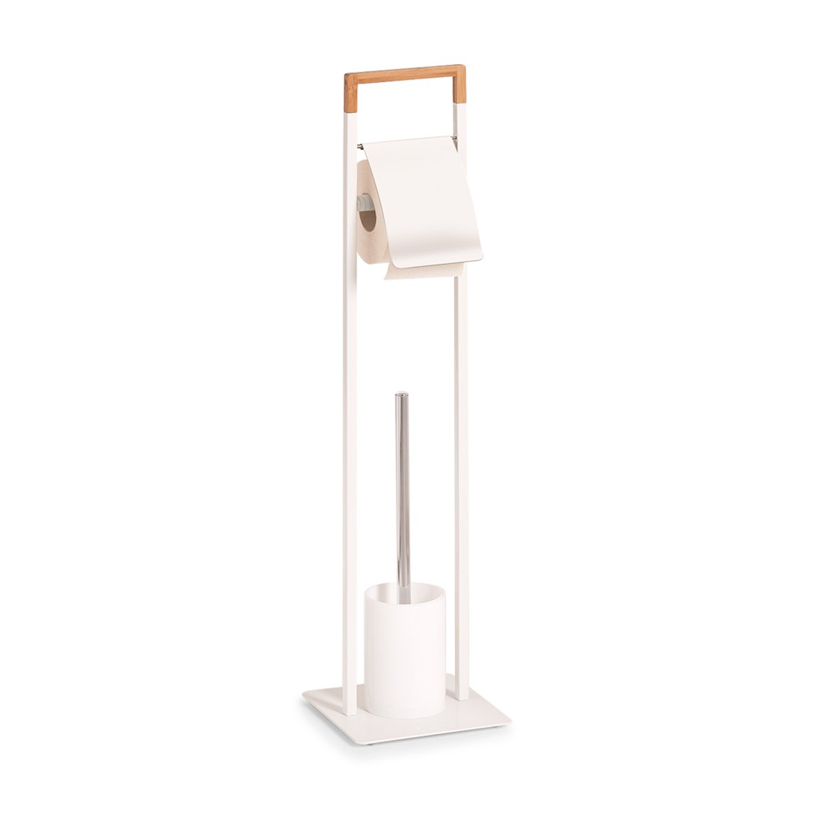 Zeller 18723 – Escobillero de Inodoro, escobilla de WC, Metal/bambú, Madera, Blanco, 19 x 19 x 74.5 cm