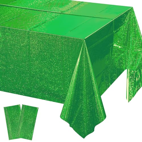 Image of 2 Pcs Iridescent Green Tablecloth Party Decorations, Holographic Foil Green Table Cloth, Disposable Rectangle Laser Table Cover for Baby Shower Wedding Birthday Witch Party Supplies, 54x108 Inch
