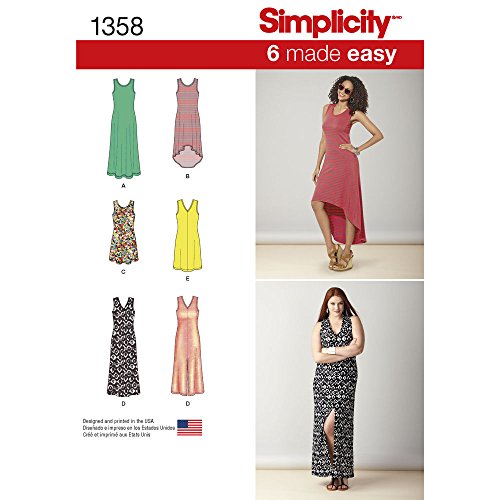 Simplicity Creative Sewing Pattern S0684 / 1358 Misses' Knit Dresses with Neckline Variations, A (XXS-XS-S-M-L-XL-XXL)