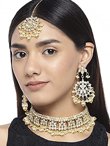 I Jewels Indian Gold Plated Traditional Kundan Choker Ethnic Bollywood Designer Jewelry Set with Earrings & Maang Tikka For Women4