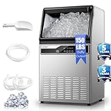 150lbs Commercial Ice Maker Machine per Day, Stainless Steel Housing Under Counter Ice Machine with 33lbs Storage Capacity, Freestanding Ice Maker, Ideal for Restaurant, Bars (150lbs/24h)