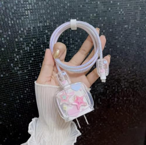 Image of Dezet for iPhone Charger 18-20W Cute Cartoon Charging Cable Protector Set for iPhone Fast Charging USB Cable with Protective Silicone Cover & Organizer Clip Stylish Design (STAR MULTI 5TH)