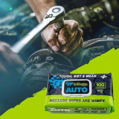 Crocodile Cloth Auto Cleaning Wipes - Car Engine Degreaser, Body Detailing, Tires Cloth Wipes - Cut Through Grease, Oil, and Adhesives on Hands, Tools, Parts, and More - 100 Giant Disposable Wipes