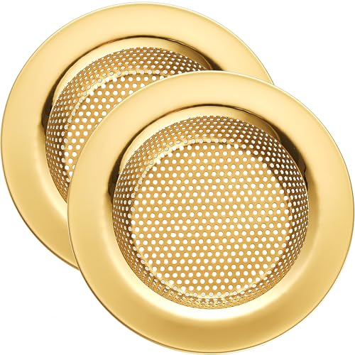 LASSHSWA Kitchen Sink Strainer Stainless Steel Kitchen Sink Drain Strainer Gold Sink Strainers for Kitchen Sinks with Large Wide Rim 4.5 Diameter (2 PCS)