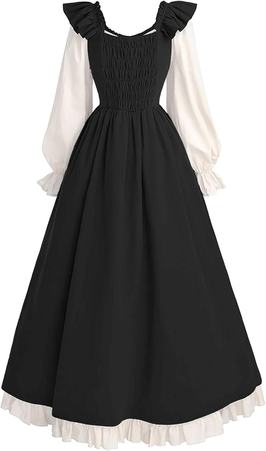 WISHU Women’s Renaissance Dress, Victorian Medieval Costume Dress Halloween Ruffle Maxi Dresses - Image 2
