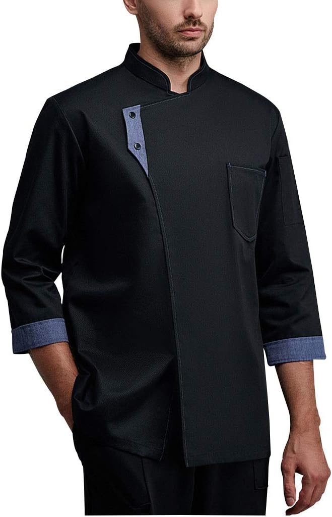 Denim Contrast Chef Jacket Uniform Coat Classic Long Sleeves Personalized