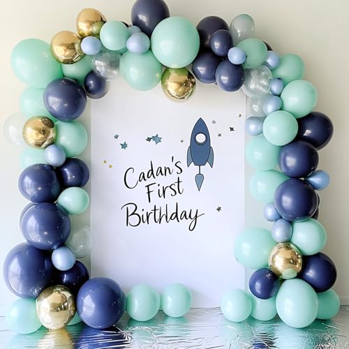 Image of RUBFAC 129pcs Mint Green Balloons Different Sizes 18 12 10 5 Inch, Pastel Makani Blue Balloon Garland Arch Kit for Birthday Baby Shower Gender Reveal Easter Wedding Party Decoration