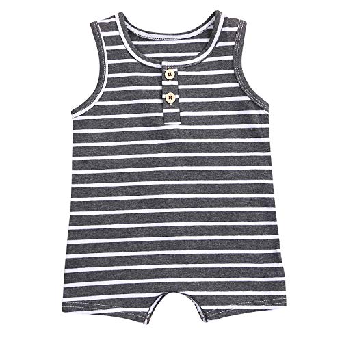 GRNSHTS Newborn Baby Boys Girls Stripe Sleeveless Romper Black and White One Piece Bodysuit (Light Grey & White, 6-9 Months)