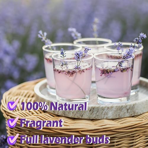 Image of 130+ Edible Lavender Sprigs for Cake & Cocktails Garnish, 2oz (57g) Whole Dried Lavender Stems - Culinary Herb for Tea, Baking, Desserts, DIY & Artistic Crafts