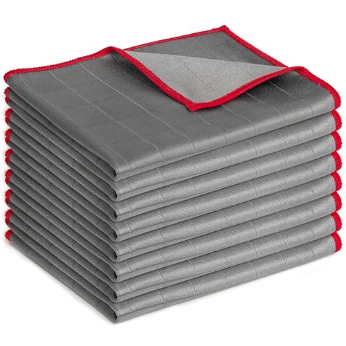 8 Stück Fensterputztücher Carbon Tücher Fenstertuch Streifenfrei aus Mikrofaser - Für kristallklare Reinigung von Fenstern Glas Spiegeln Bildschirmen & Allen glatten Oberflächen (Rot 30x30cm)