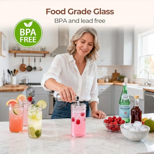 Image of ComSaf 20 oz Mason Jars Wide Mouth 6 Pcs, Large Canning Jars with Seal Bands, 20 oz Glass jar with Lid for Jam, Sauce, Juice, Coffee, Pickling, Fruit, Dessert, Kitchen Storage, Vanilla Extract