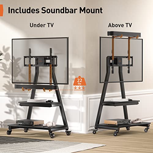 Image of Perlegear Rolling TV Stand with Soundbar Mount for 43-83 inch TVs, 132 lbs