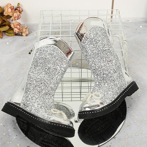 Girls Fashion Glitter Riding Boots Chunky Heel Sequin Mid Calf Boots With Bow Comfortable Non Slip Winter Shoes3
