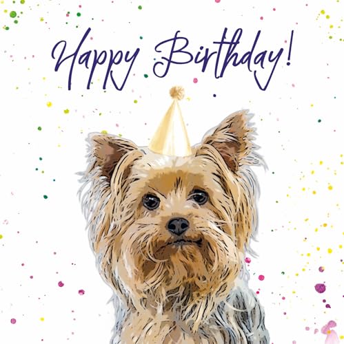 Yorkshire Terrier Birthday Card - Party Hat - Yorkie Cute Greetings Card