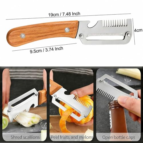 Image of 2 Pack Multifunctional Vegetable Peeler for Kitchen 3 in 1 Stainless Steel Peeler with Wooden Handle, Grater & Bottle Opener Fruit & Vegetable Peeler for Potato, Carrot, Apple & Cucumber