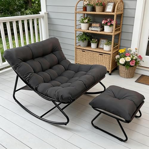 FUOIDYE Fauteuil à Bascule Œuf avec Repose-Pieds - Charge 150kg Chaise a Bascule Surdimensionnée, Rocking Chair Coussin Confortable Utilisation Intérieur/Extérieur...