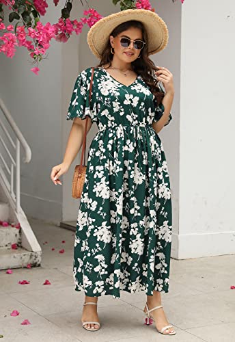 Image of Nemidor Womens Plus Size Maxi Dress Summer Boho Sundress Floral Print Flared Casual Long Dresses with Pocket