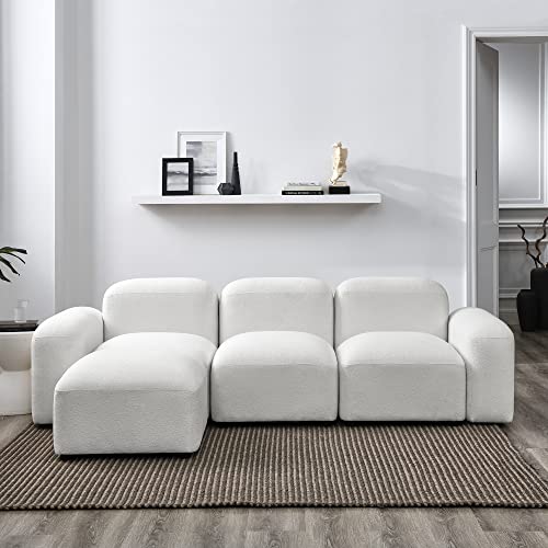 Gnixuu Modular Sectional Sofa, 4-Seat Sofa Ivory Loop Yarn Diy Combination Reversible Chaise L-Shaped Couch For Living Room Bedroom Apartment Office #TOP27