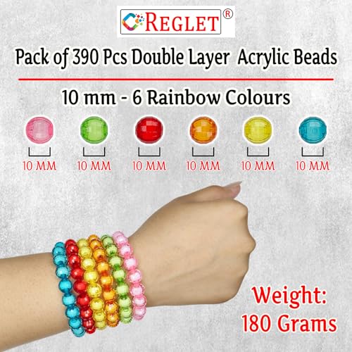 Image of 390 Pcs - Double Layer Beads for Jewellery Making Kit - Beads for Bracelet Making Kit - Beads for Craft - Acrylic - Multicolour - 10mm, 180g