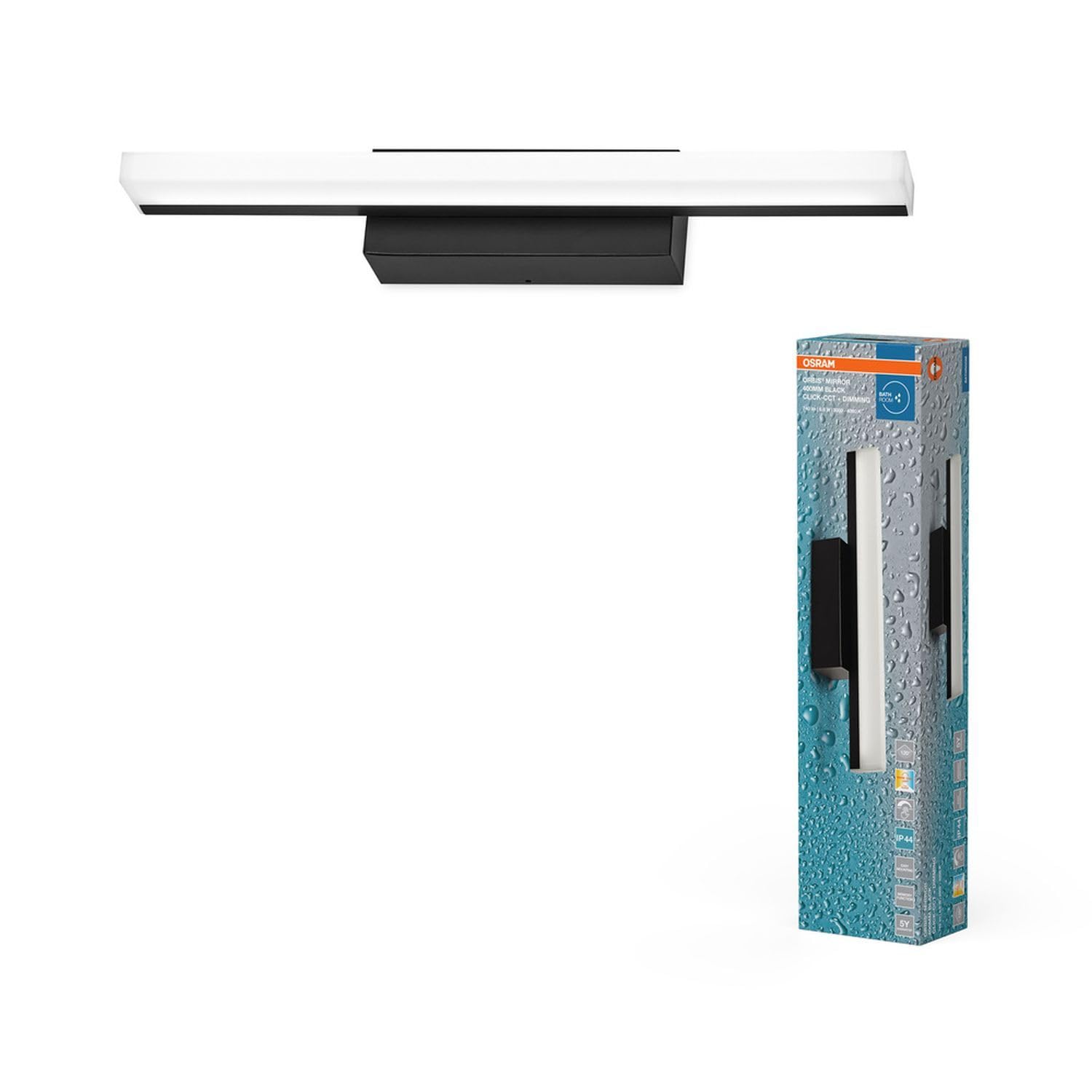 Licht-Erlebnisse LED Spiegelleuchte Aluminium Schwarz 3000-4000 K Touch dimmbar Click-CCT IP44 modern WC Flur Gästezimmer L:40 cm Wandlampe Badezimmer
