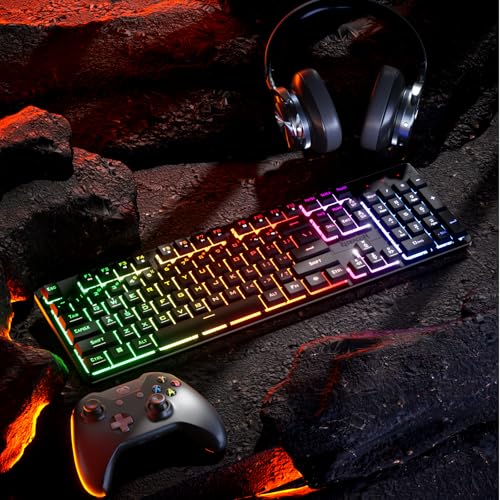 Image of Redragon K521 Upgrade Rainbow LED Gaming Keyboard, 104 Keys Wired Mechanical Feeling Keyboard with Multimedia Keys, One-Touch Backlit, Anti-Ghosting, Compatible with PC, Mac, PS4 /5, Xbox