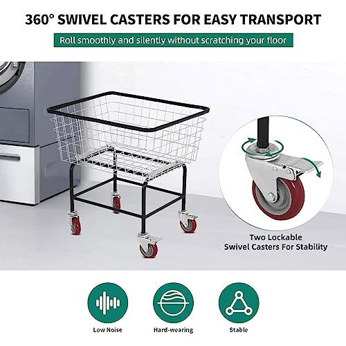 YITAHOME Wire Laundry Cart 2.5 Bushel, Rolling Laundry Basket with Wheels, Metal Commercial Wire Laundry Basket Cart with Galvanized Finish, Heavy Duty Large Steel Basket for Laundry Clothes Storage