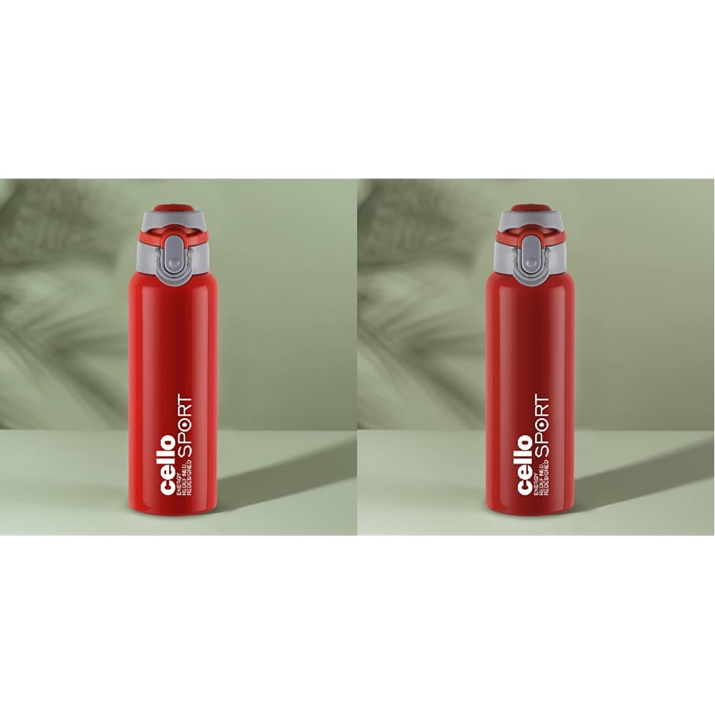 Cello Punch Flask | Hot and Cold Stainless Steel Water Bottle | Leak Proof & Wide Mouth Bottle | Double Wall Vacuum Insulated Sports Bottle for Travel, Home, Office, School | 600ml, Red (Pack of 2) (B0D817XFNV) Amazon Price History, Amazon Price Tracker