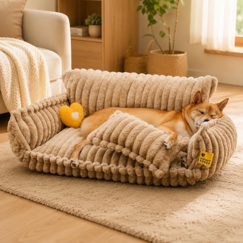 Dog Couch Bed, Fluffy Dog Bed Large Sized Dog with Pillow | Ortho...