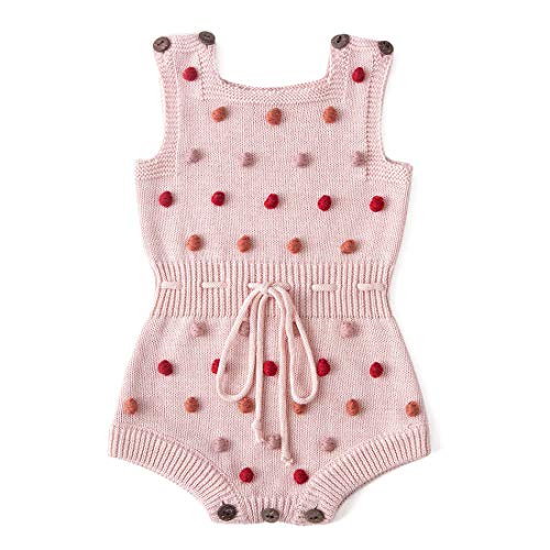 Image of Simplee kids Baby Girl Knit Romper Fall Sleeveless Pompoms Rompers Newborn Little Girl Overall Jumpsuit Outfits