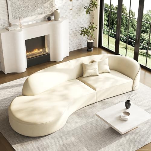 Nuipesn 94" Left-Facing Curved Sectional Sofa, Small Modern L-Shaped Couch with Chaise on Left, Plush Microfiber Cloud Sofa for Compact Living Room & Apartment, Cream Ivory