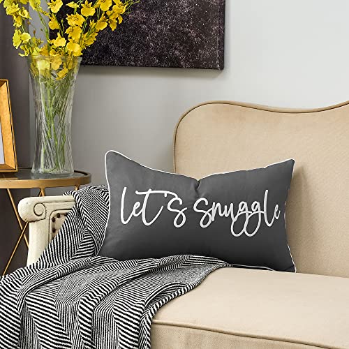 Sunkifover Dark Gray Decorative Throw Pillow Covers 12X20 Inches, Soft Solid Lumbar Pillow Cover, Embroidered Rectangular Pillow Case With Let's Snuggle Saying For Bed, Bedroom (Color Grey) #TOP7