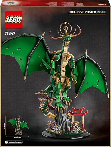 LEGO Ninjago Le Dragon Gardien - Maquette de Figurine de Dragon Articulée - Minifigurine de Maître WU & Présentoir Pittoresque Imitation Roche - Cadeau pour Garçon dès 14 Ans 71847